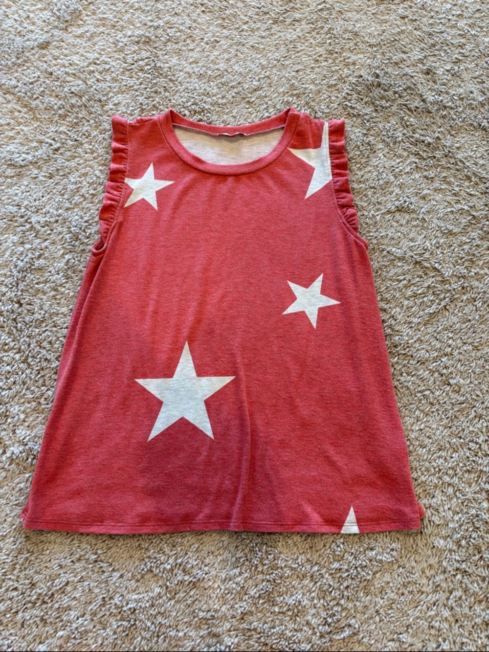Red Star Print Ruffle Sleeve Tank Top